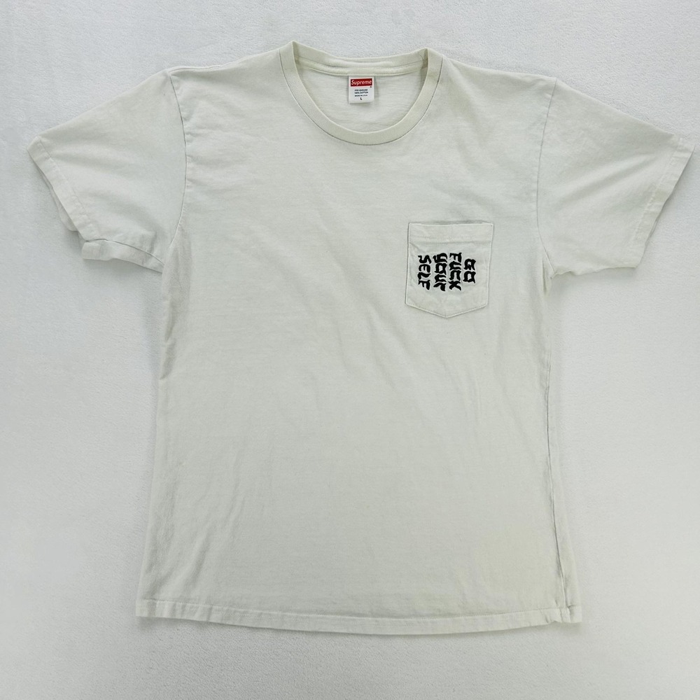 Supreme Shirt Mens Large White Black Pocket Graphic Tee USA Streetwear Logo